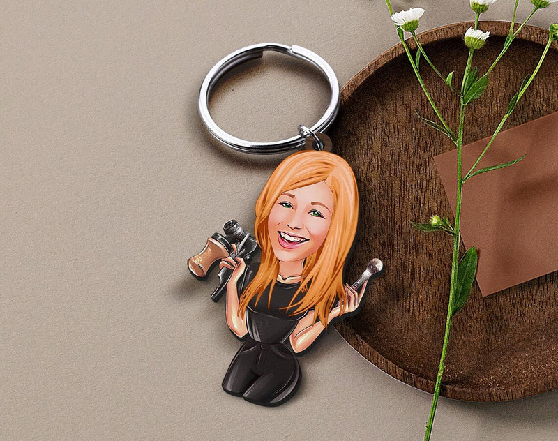 Personalized Caricature Wooden Keychain Design 14 - HEARTSLY
