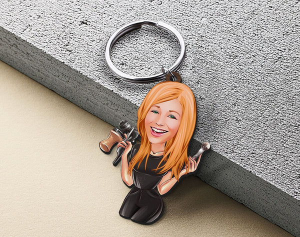 Personalized Caricature Wooden Keychain Design 14 - HEARTSLY