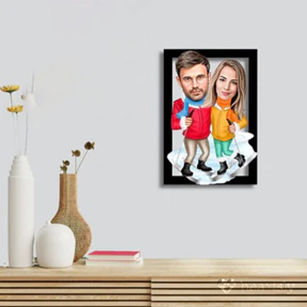 "Romantic Duo Caricature on High-Quality Acrylic."