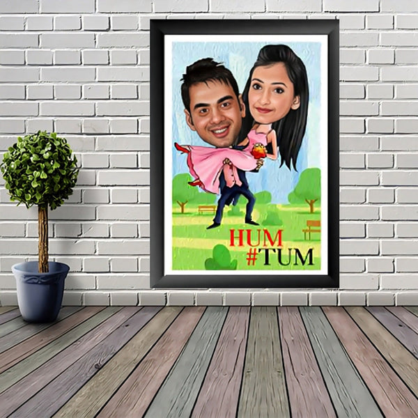 "Sweet & Funny Custom Couple Caricature With Frame" Glossy Resin laminated Panel