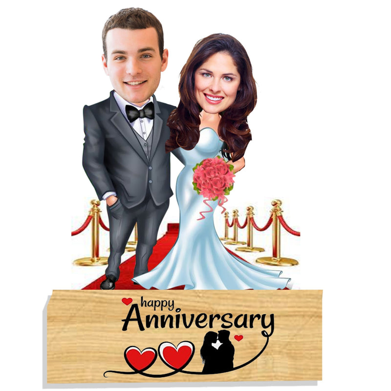 Wooden Caricature Personalized Gifts for Home Decore | Customized Gift for " Happy Couple | Birthday Anniversary Gift " for Couples With wooden stand - HEARTSLY