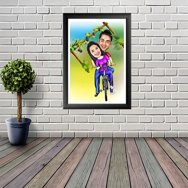 "Your Love Story in a Fun Caricature Frame!" Glossy Resin laminated Panel - HEARTSLY